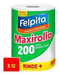 FELPITA Rollo de Cocina MAXIROLLO x 200 paños (Bolson Contiene 12 Unidades)