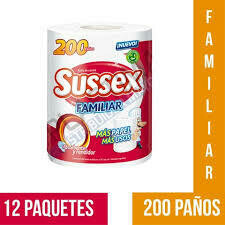 SUSSEX Rollo de Cocina Familiar x 200 Paños (Bolson Contiene 12 Unidades)
